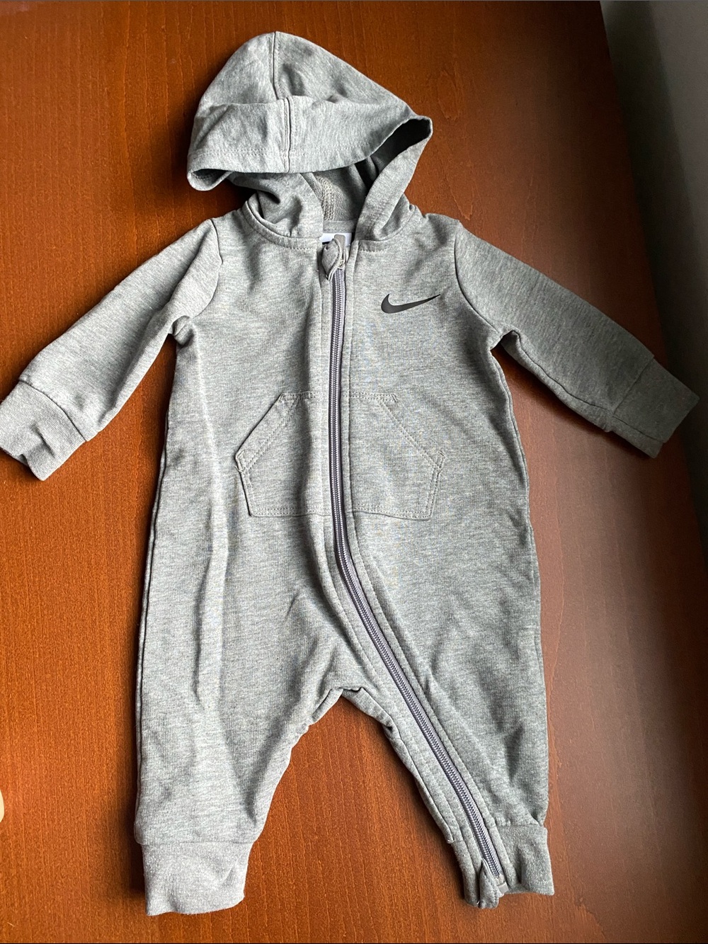 Nike Gray Hooded Baby Footed One-Piece